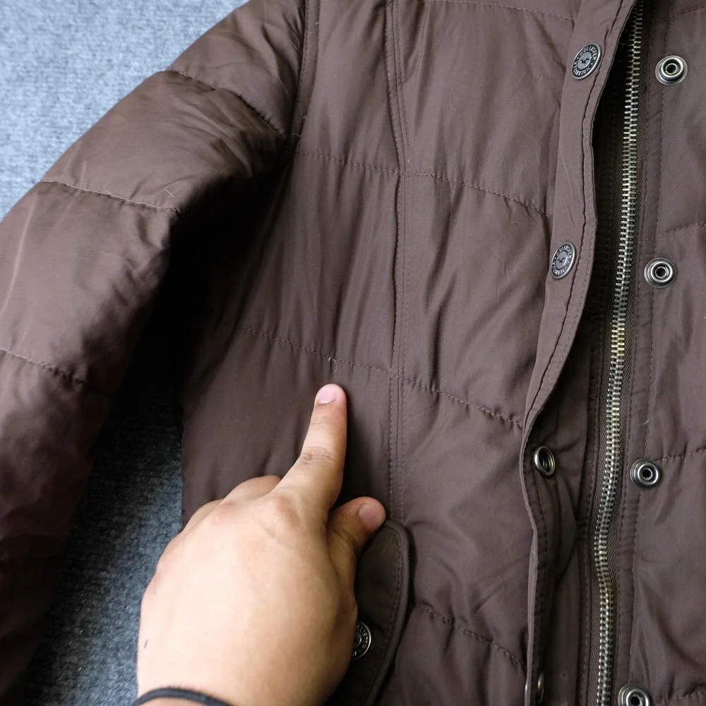Y2K Hollister Jacket Womens Large Brown Puffer Faux Fur Hood Down Cropped Winter